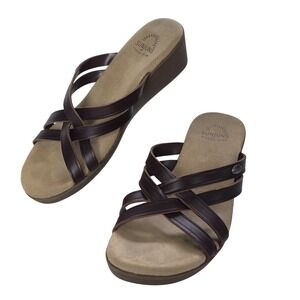 G.H. Bass & Co Sunjuns Sheila Leather Wedge Sandal Womens Size 7.5 Slip On Brown